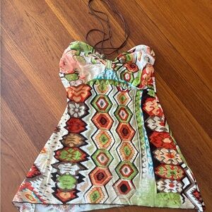 Vintage Belle Amie Halter Top Multicolor Made In USA 🇺🇸 Geometric Pattern